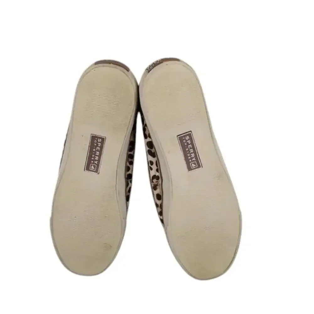 Sperry Shoes Womens 8.5 Top Sider Boat Deck Leather Leopard Print Fashion Preppy